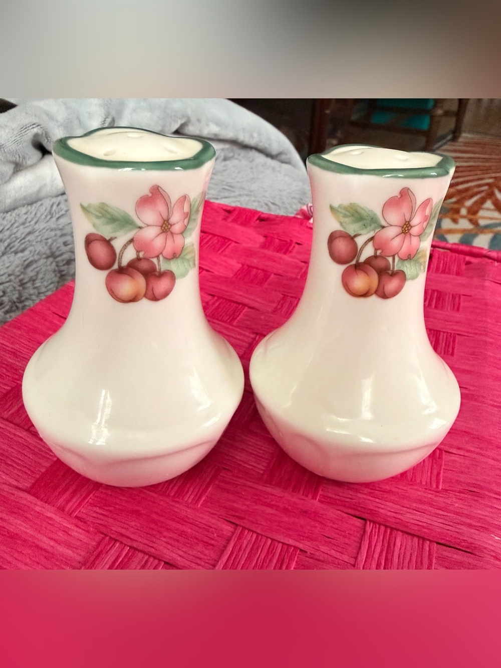 Cherry Blossom Ceramic Salt and Pepper Shakers - Pink Cherry Design